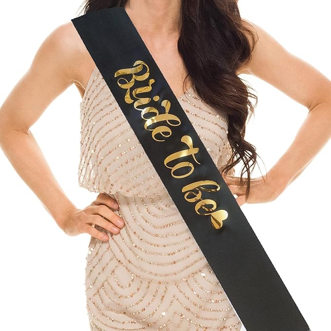 Shimmers Bride to Be Sash – Black Satin Gold Lettering Bachelorette Party Sash for Bride, Bridal Shower Decorations, Engagement Party Accessories, Hen Night Outfit for Bride to Be