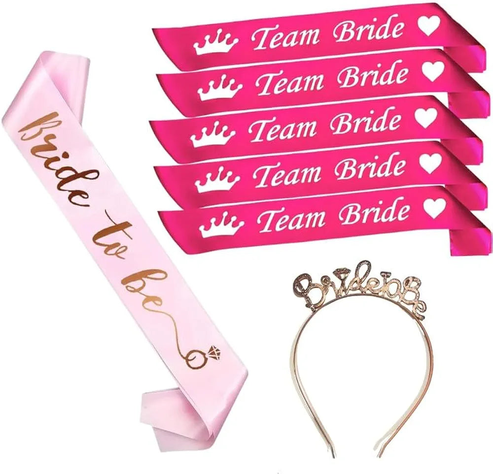 Shimmers 20 Pcs Bride to Be & Team Bride Party Set Fun Bachelorette Party Decorations with Headband, Satin Sash & Hen Night Accessories for Bridal Shower & Girls Night Out