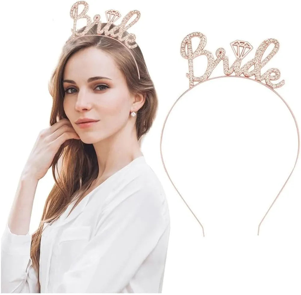 Shimmers 20Pcs Bride to Be & Team Bride Party Set Bachelorette Party Decoration with Satin Sash, Metal Headband, Balloons, Brooches & Crown Ring Foil Balloon for Bridal Shower & Hen Night Celebrations