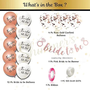 Shimmers Shimmers Bride to Be Party Decoration Set Rose Gold & White Balloons with Confetti Balloons and Glitter Bride to Be Banner|elegant Bridal Shower, Hen Night & Bachelorette for Bride Tribe Celebrations