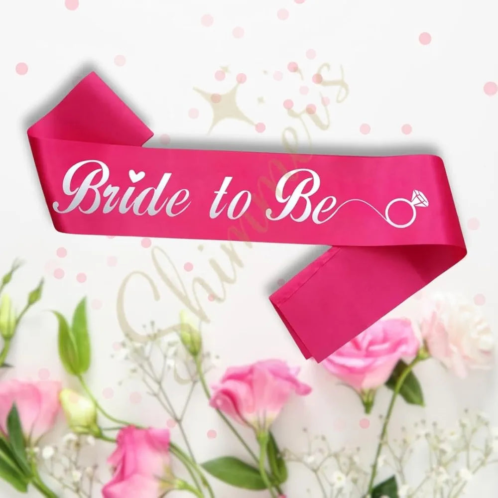 Shimmers Pink Bride to Be Sash for Bachelorette Party, Bridal Shower, Premium Satin Bachelorette Sash with White Lettering & Ring Graphic, Wedding Celebration