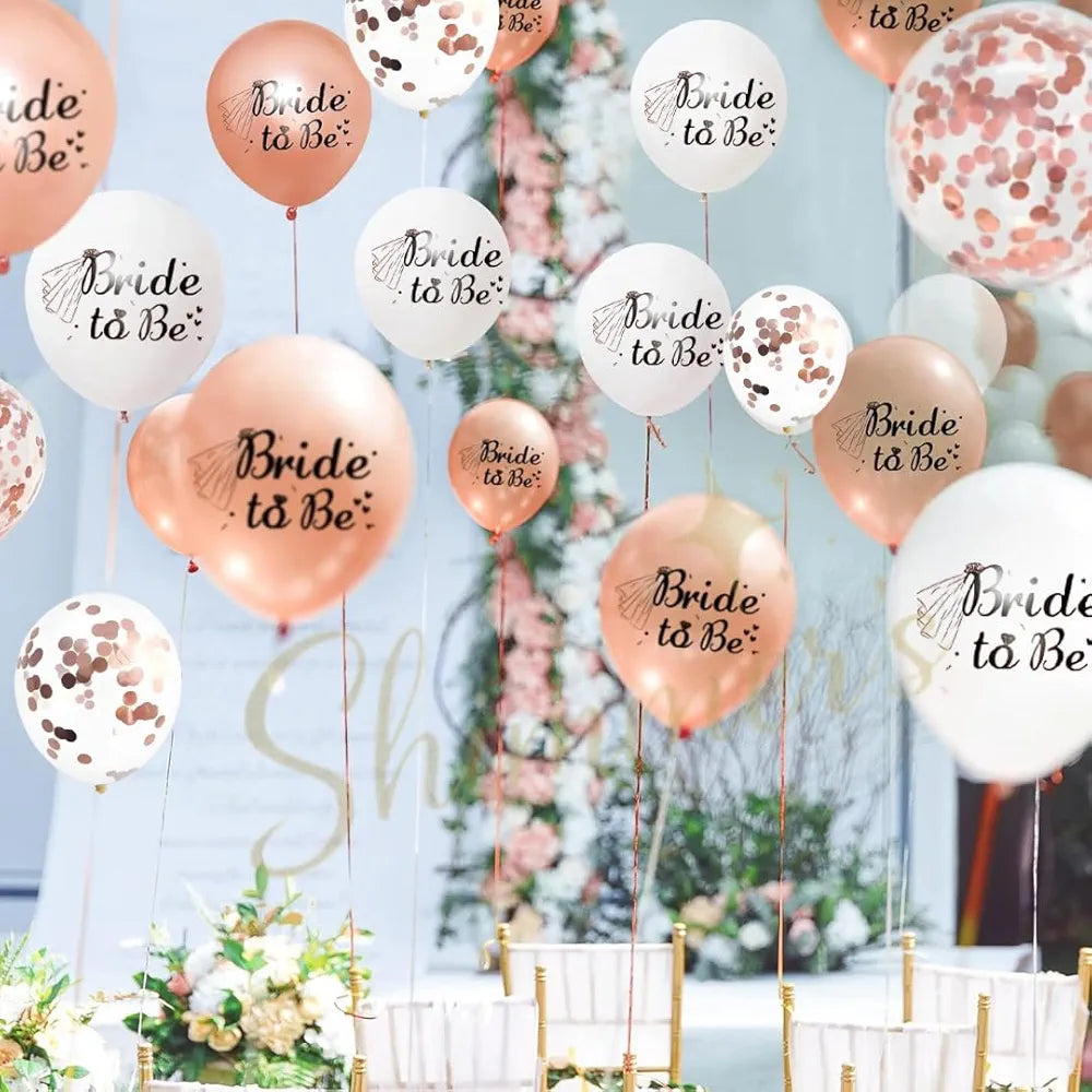 Shimmers Shimmers Bride to Be Party Decoration Set Rose Gold & White Balloons with Confetti Balloons and Glitter Bride to Be Banner|elegant Bridal Shower, Hen Night & Bachelorette for Bride Tribe Celebrations