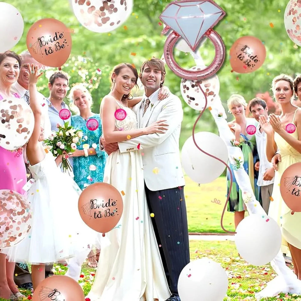 Shimmers 20Pcs Bride to Be & Team Bride Party Set Bachelorette Party Decoration with Satin Sash, Metal Headband, Balloons, Brooches & Crown Ring Foil Balloon for Bridal Shower & Hen Night Celebrations