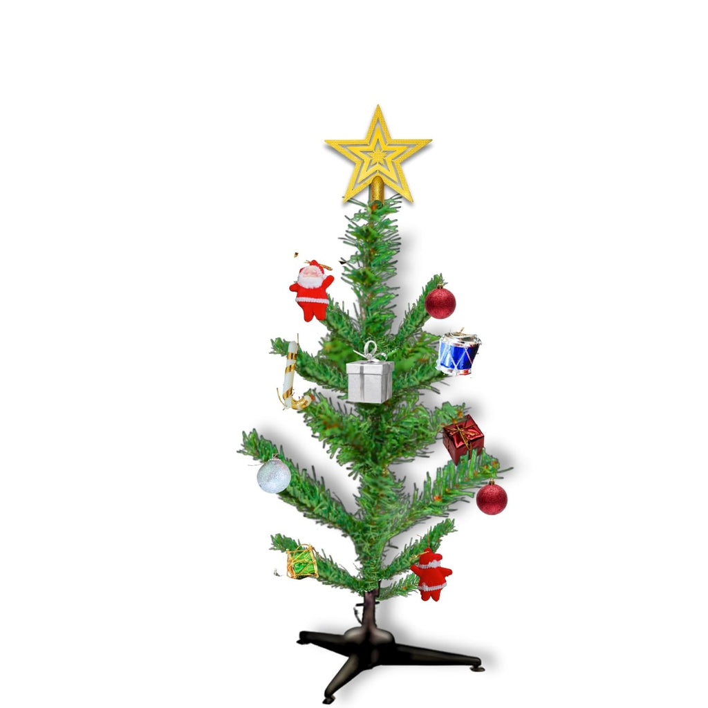 Shimmers 12 Pc Mini Christmas Tree Decoration Set | 2ft Tabletop Christmas Tree with Ornaments, Gold Star, Baubles & Decorative Elements | Small Artificial Xmas Tree for Home, Office & Holiday Décor
