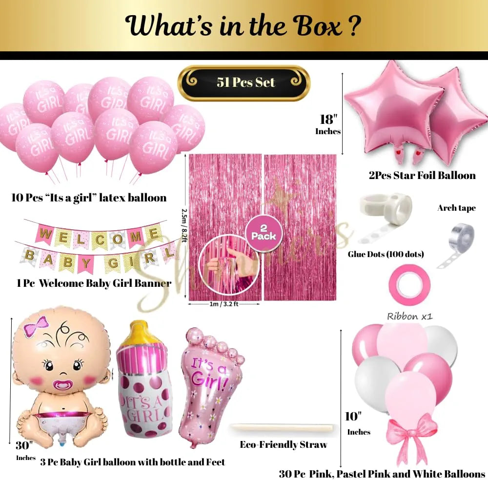 Sponsored Brand: Shimmers 5.0 5.0 out of 5 stars (1) Shimmers Pink White Baby Shower Decoration Kit - Pack of 51 Baby Girl Banner, Latex and Foil Balloons, Curtain Backdrop, Star Balloons, Bottle Balloon, Foil Balloon for Newborn Celebrations