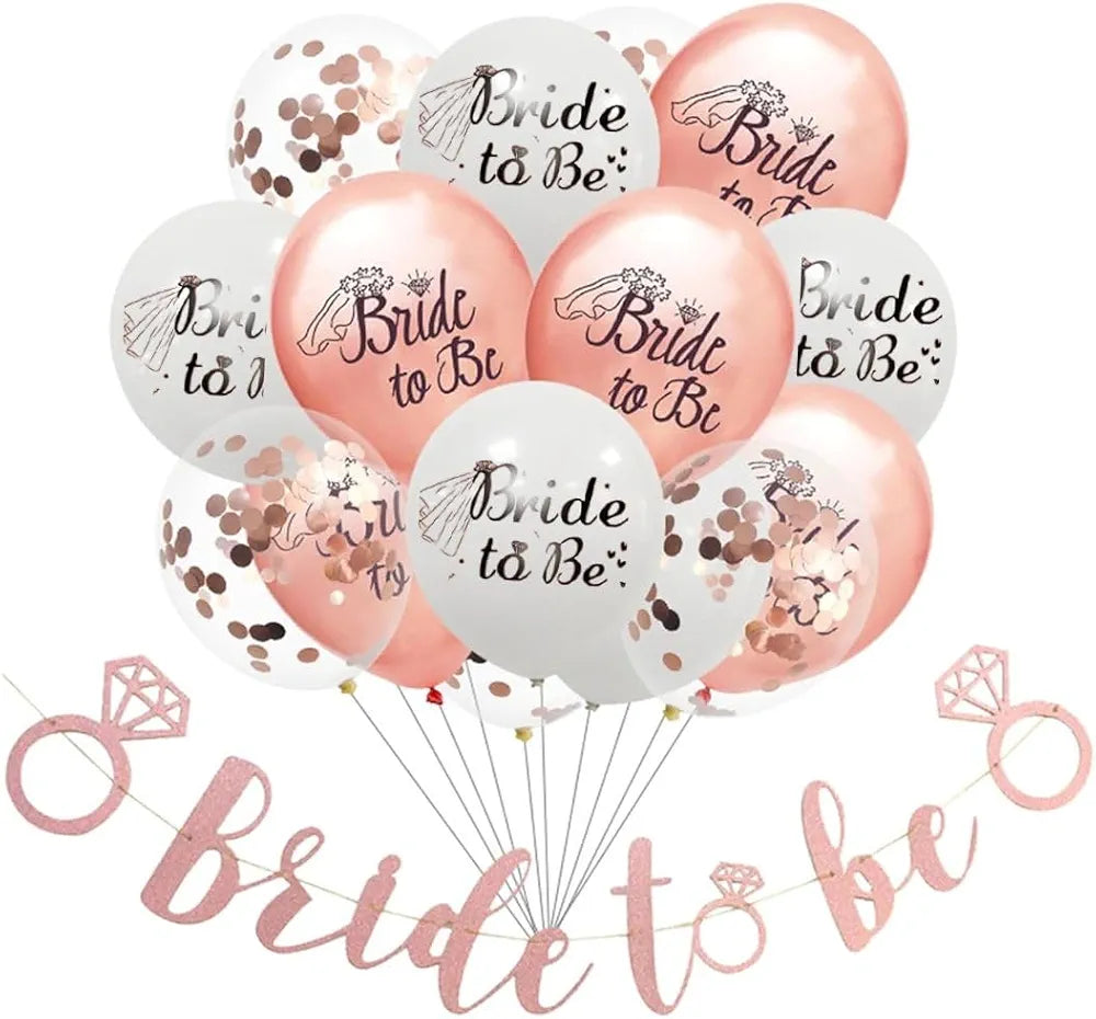 Shimmers Shimmers Bride to Be Party Decoration Set Rose Gold & White Balloons with Confetti Balloons and Glitter Bride to Be Banner|elegant Bridal Shower, Hen Night & Bachelorette for Bride Tribe Celebrations