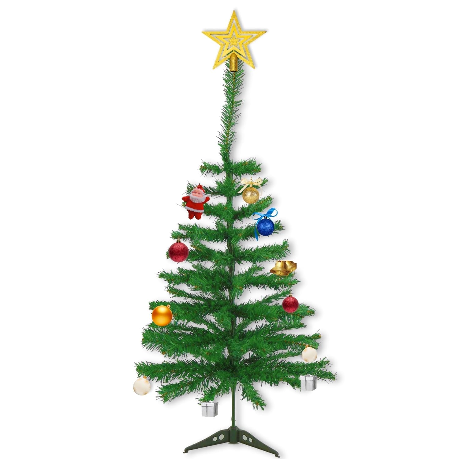 Shimmers 72Pc Christmas Decoration Set-4Ft Artificial Christmas Tree with Star,Red Bows,Santas, Stars, Gift Boxes, Drums, Balls & Candy Sticks|Complete Xmas Décor Kit for Home & Holiday Celebrations