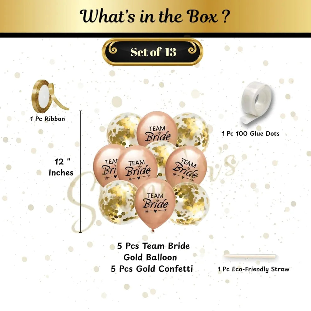 Brand: Shimmers 3.6 3.6 out of 5 stars (5) Shimmers Team Bride Balloons Set – Pack of 11 Pcs Rose Gold & Gold Confetti Balloons for Bridal Shower, Bachelorette Party Decorations, Party Supplies, Wedding Celebrations & Bridesmaid 63% off