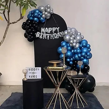 Brand: Shimmers 5.0 5.0 out of 5 stars (1) Shimmers 33 Pcs Birthday Decoration Kit with Silver Foil Banner & Metallic Balloons – Black, Blue & Silver Theme Party Decor for Boys, Men, Kids – Elegant DIY Combo for Indoor Celebrations