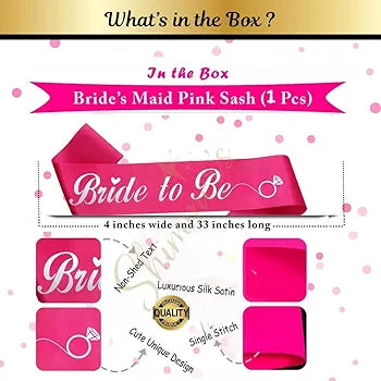 Shimmers Pink Bride to Be Sash for Bachelorette Party, Bridal Shower, Premium Satin Bachelorette Sash with White Lettering & Ring Graphic, Wedding Celebration