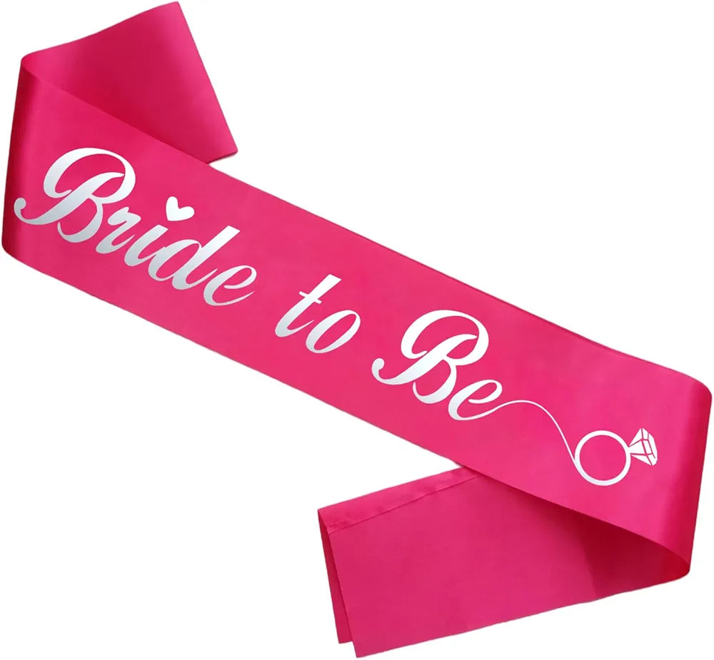 Shimmers Pink Bride to Be Sash for Bachelorette Party, Bridal Shower, Premium Satin Bachelorette Sash with White Lettering & Ring Graphic, Wedding Celebration