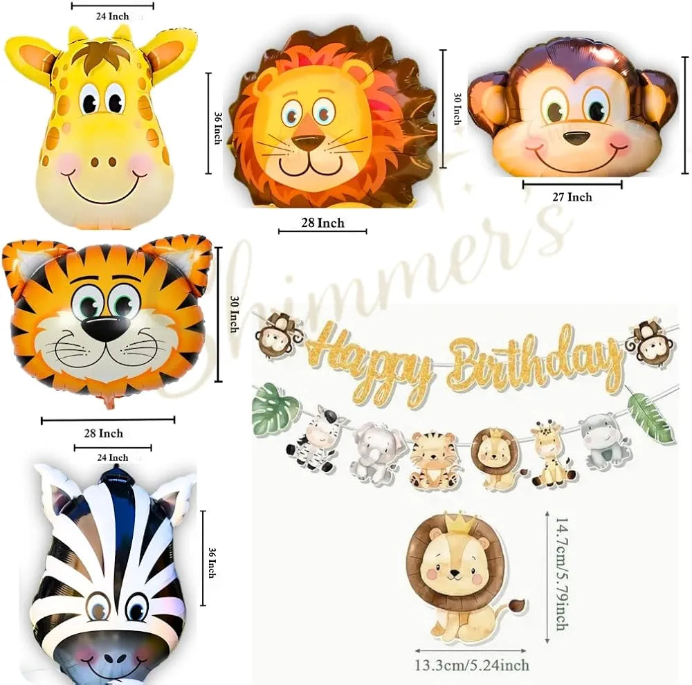 Shimmers Jungle Safari Birthday Decoration Kit – 52 Pc Set with Animal Foil Balloons, Green Latex Balloons, Happy Birthday Banner & Tinsel Curtains – Safari Party Decorations for Kids Boys Girls 69% off