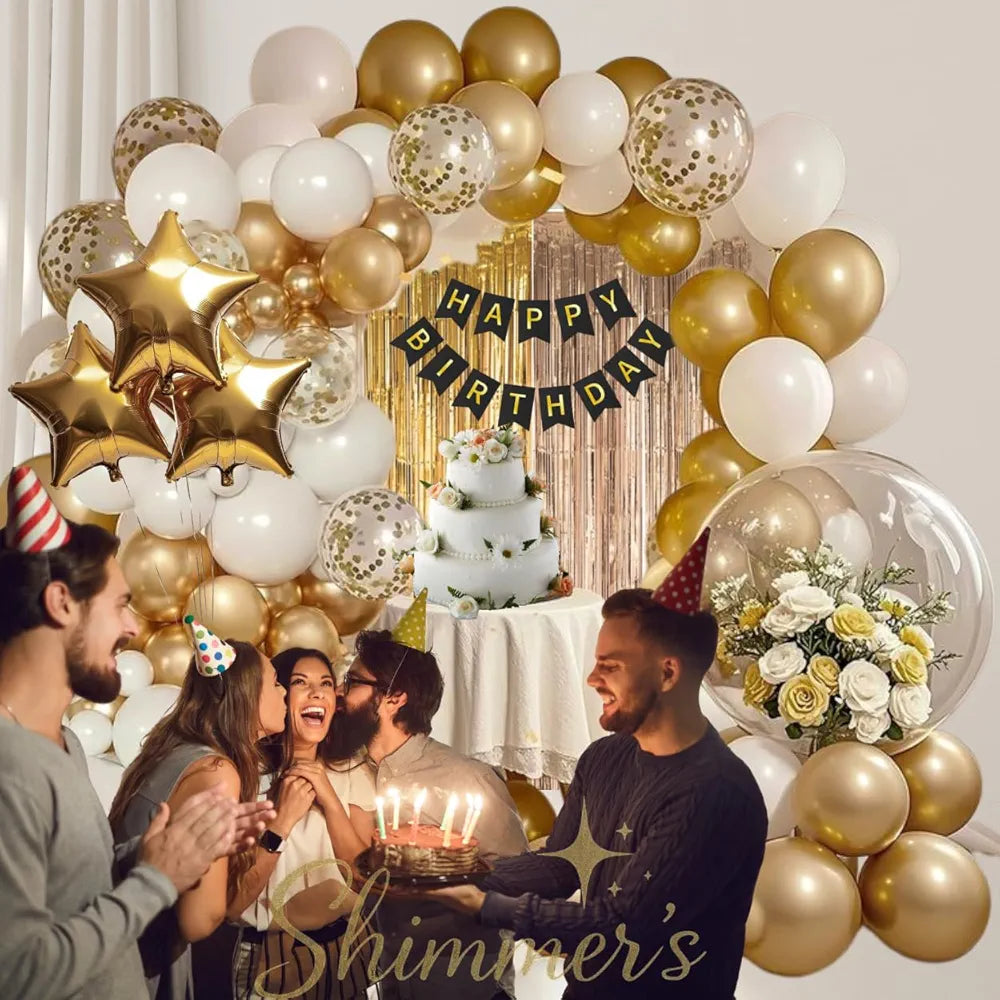 Sponsored Brand: Shimmers 5.0 5.0 out of 5 stars (4) Shimmers 63 Pcs Birthday Decoration Set – Black, Silver & Gold Balloons, Banner, Star Foils & Accessories – Metallic Party Decor Kit for Boys, Girls, Men & Women