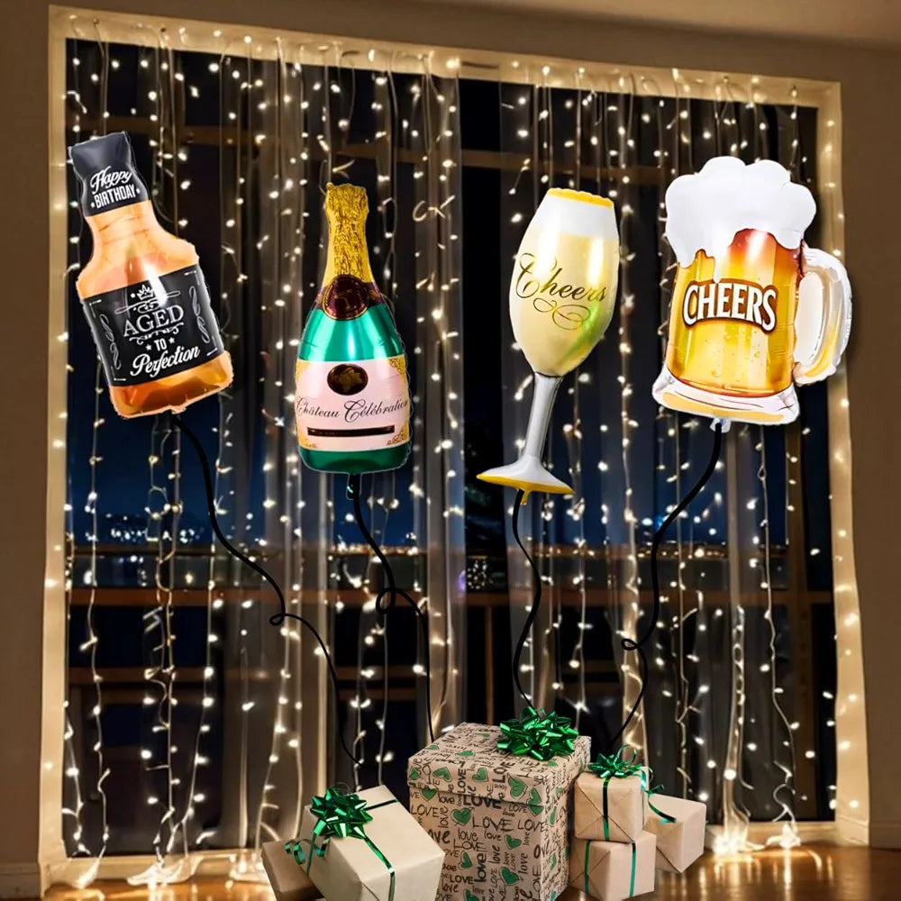 Shimmers Black Gold Silver Birthday Decoration Kit - Pack of 35 Champagne Foil Balloon, Cheers Mug Balloon, Latex Balloons, and Setup for Anniversary, Celebration, Engagement or Special Events