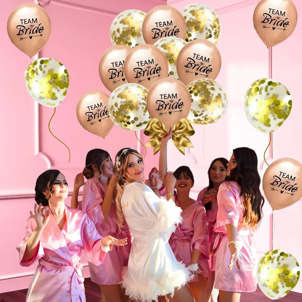 Brand: Shimmers 3.6 3.6 out of 5 stars (5) Shimmers Team Bride Balloons Set – Pack of 11 Pcs Rose Gold & Gold Confetti Balloons for Bridal Shower, Bachelorette Party Decorations, Party Supplies, Wedding Celebrations & Bridesmaid 63% off