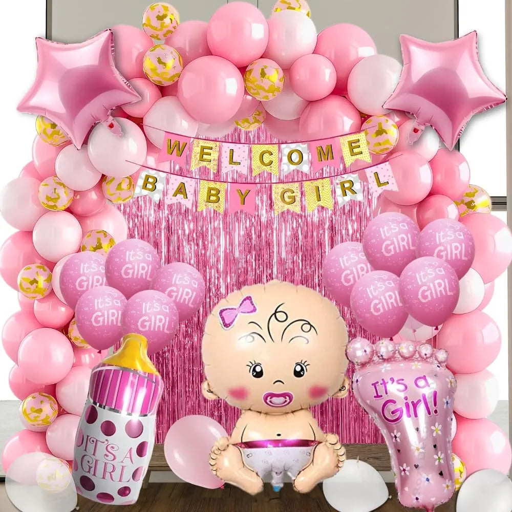 Sponsored Brand: Shimmers 5.0 5.0 out of 5 stars (1) Shimmers Pink White Baby Shower Decoration Kit - Pack of 51 Baby Girl Banner, Latex and Foil Balloons, Curtain Backdrop, Star Balloons, Bottle Balloon, Foil Balloon for Newborn Celebrations