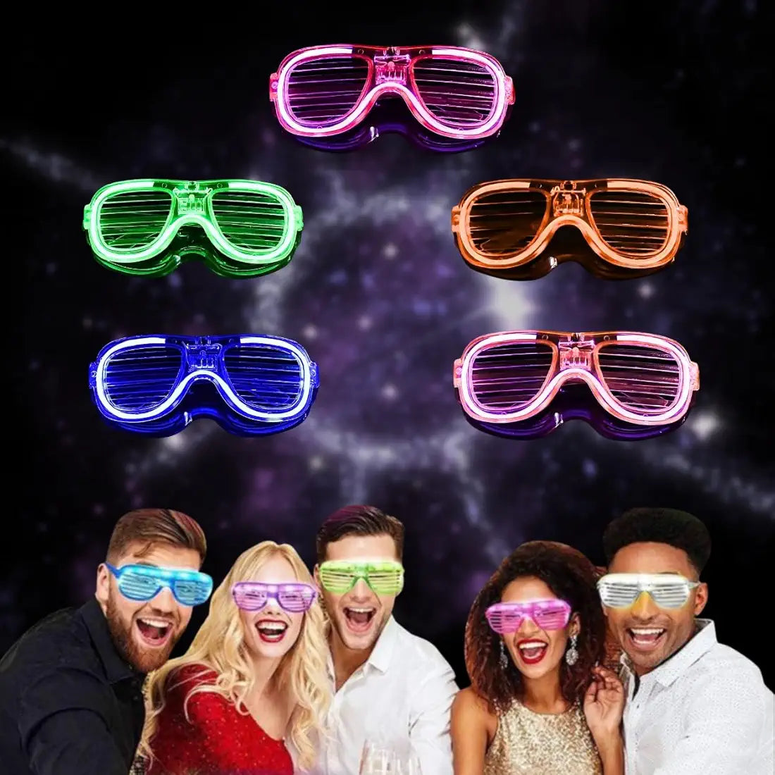 Brand: Shimmers Shimmers LED Light Up Glasses Pack of 5 – Multicolor Flashing Party Eyewear for Kids & Adults | Glow in the Dark Shutter Shades for Birthdays, Festivals, DJ Nights, Parties & Fun Night Celebrations