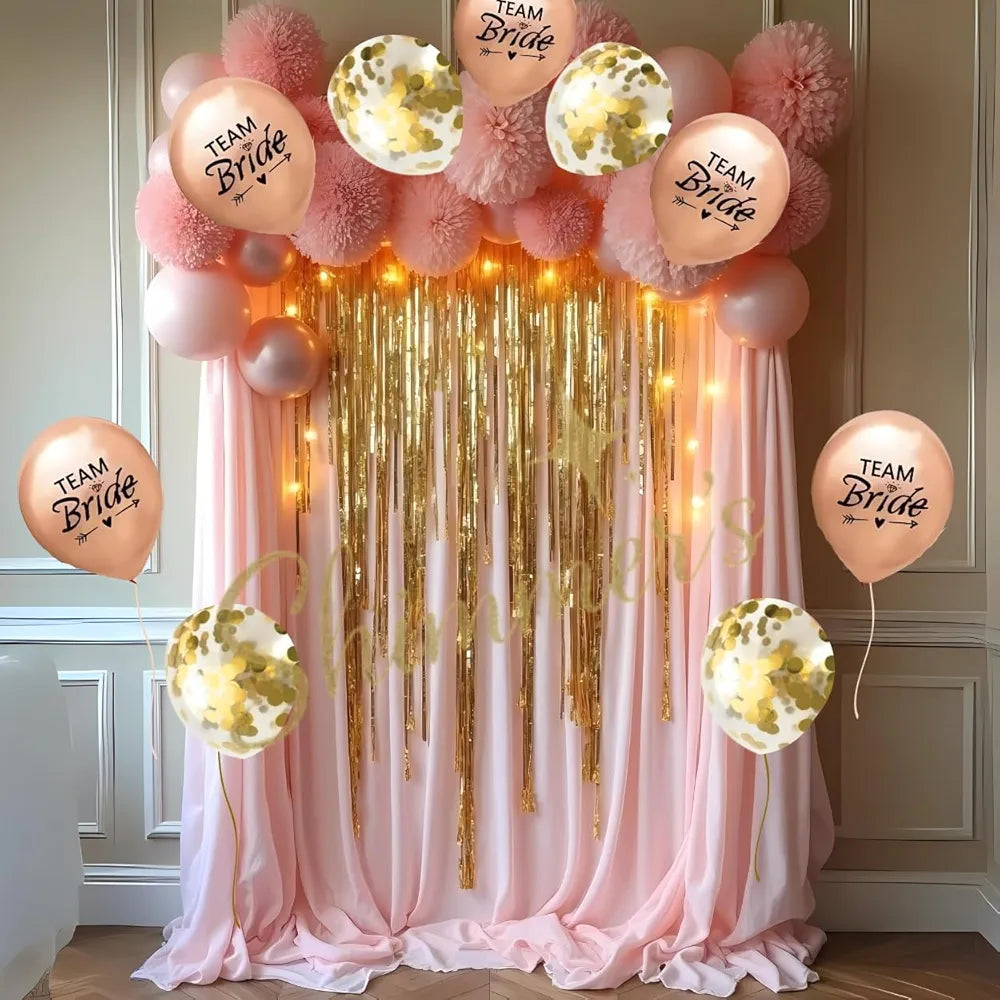 Brand: Shimmers 3.6 3.6 out of 5 stars (5) Shimmers Team Bride Balloons Set – Pack of 11 Pcs Rose Gold & Gold Confetti Balloons for Bridal Shower, Bachelorette Party Decorations, Party Supplies, Wedding Celebrations & Bridesmaid 63% off