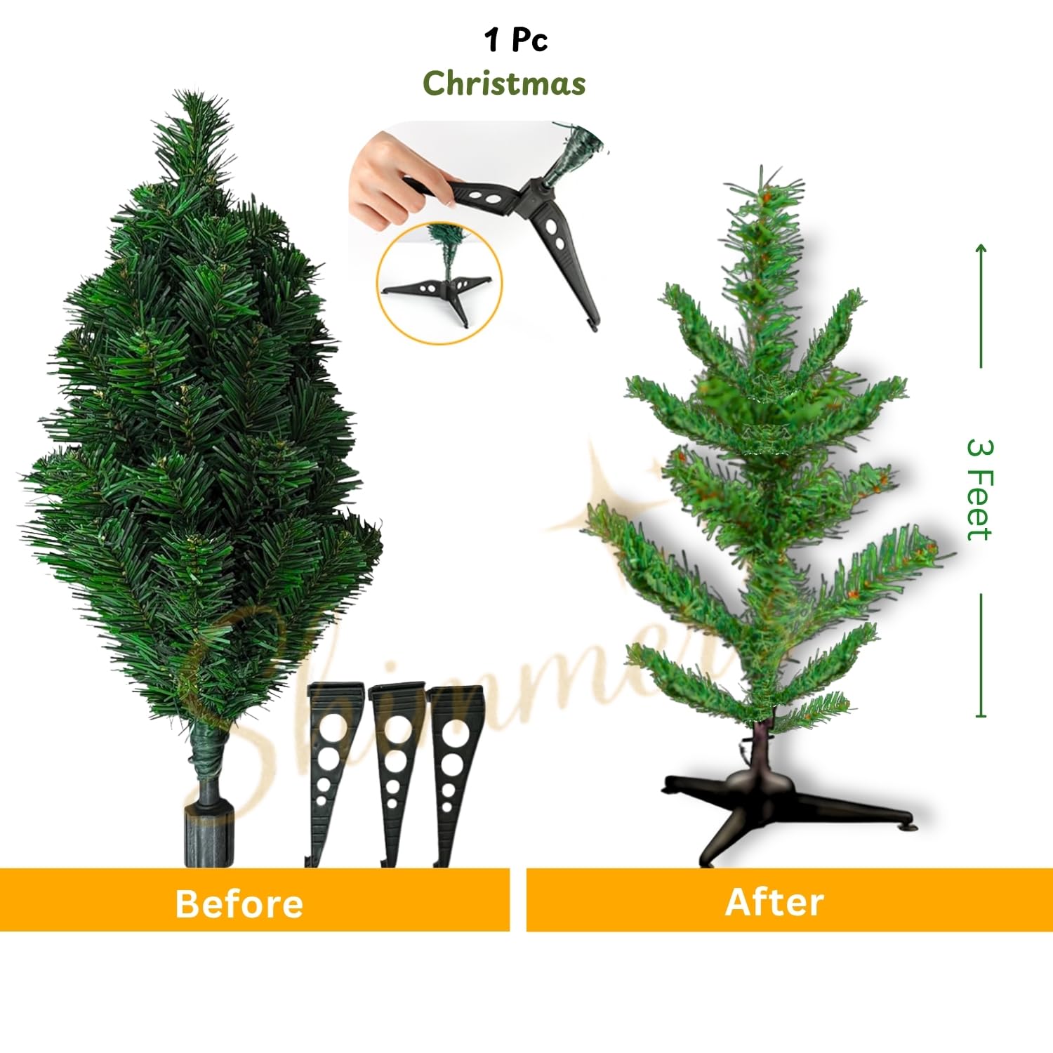 Shimmers 42 Pc Christmas Decoration Set|Complete Xmas Tree Décor Kit with Artificial Christmas Tree, Gift Boxes, Drums, Red Santas, Ornaments & Golden Star