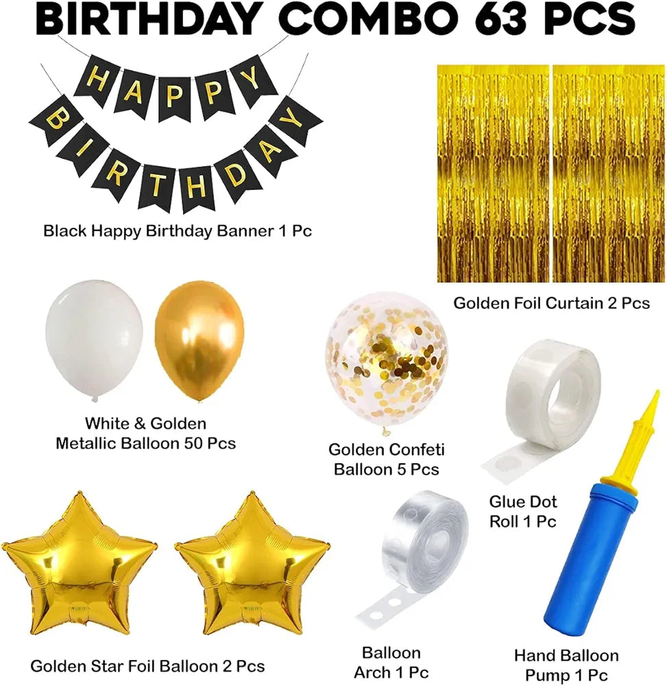 Sponsored Brand: Shimmers 5.0 5.0 out of 5 stars (4) Shimmers 63 Pcs Birthday Decoration Set – Black, Silver & Gold Balloons, Banner, Star Foils & Accessories – Metallic Party Decor Kit for Boys, Girls, Men & Women