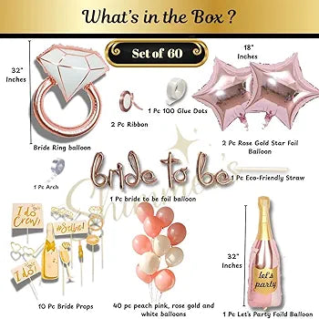 Shimmers Bride to Be Decoration Kit Rose Gold & White Bachelorette Party Balloon Set with Bride to Be Banner, Balloon Garland Arch, Star & Ring Foil Balloons, PhotoBooth Props |Bridal Shower