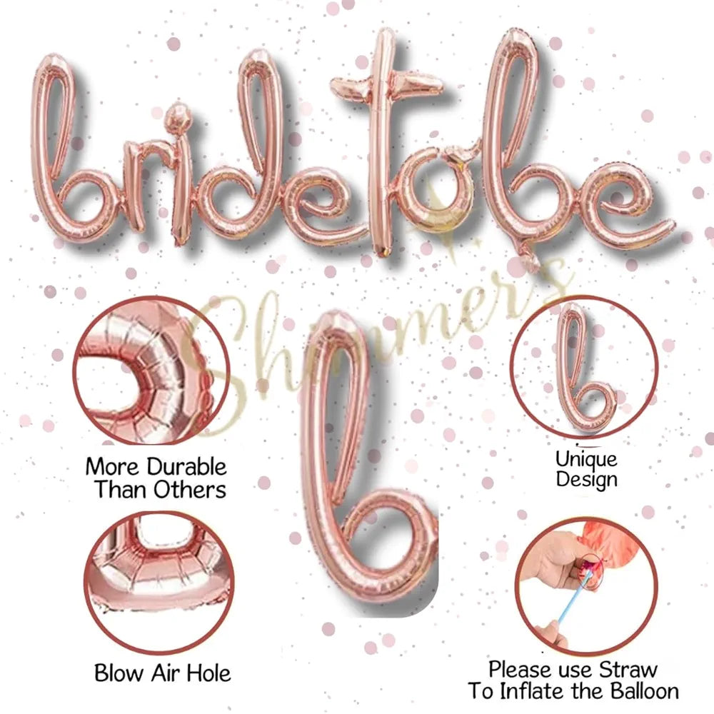 Shimmers Bride to Be Decoration Kit Rose Gold & White Bachelorette Party Balloon Set with Bride to Be Banner, Balloon Garland Arch, Star & Ring Foil Balloons, PhotoBooth Props |Bridal Shower