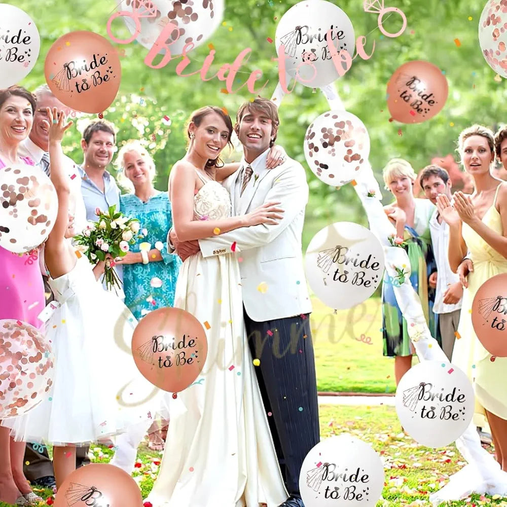 Shimmers Shimmers Bride to Be Party Decoration Set Rose Gold & White Balloons with Confetti Balloons and Glitter Bride to Be Banner|elegant Bridal Shower, Hen Night & Bachelorette for Bride Tribe Celebrations