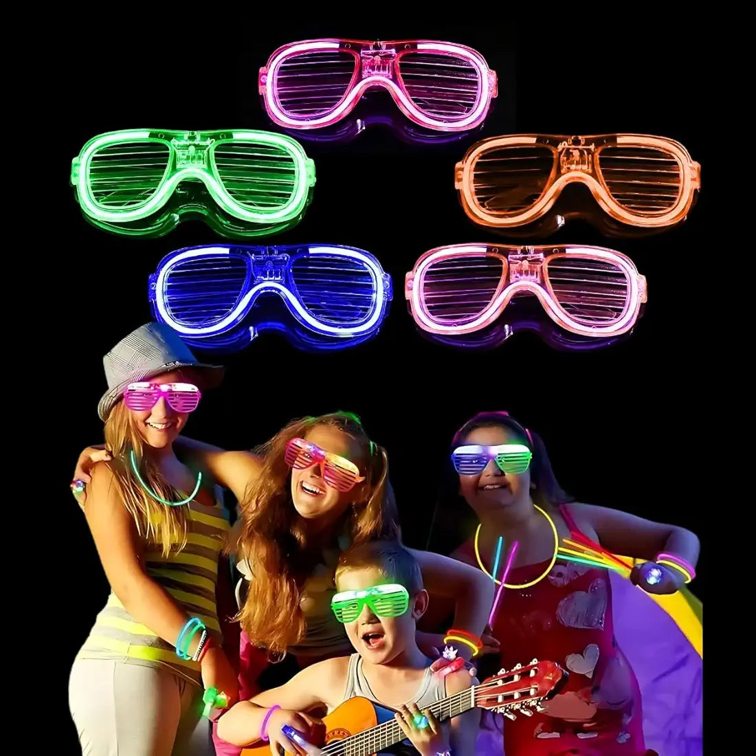 Brand: Shimmers Shimmers LED Light Up Glasses Pack of 5 – Multicolor Flashing Party Eyewear for Kids & Adults | Glow in the Dark Shutter Shades for Birthdays, Festivals, DJ Nights, Parties & Fun Night Celebrations