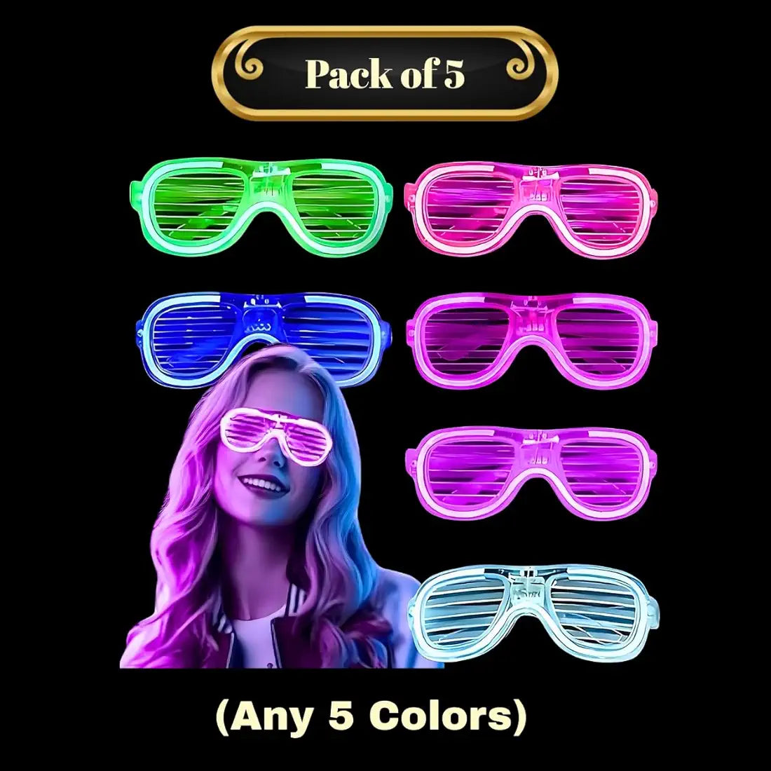 Brand: Shimmers Shimmers LED Light Up Glasses Pack of 5 – Multicolor Flashing Party Eyewear for Kids & Adults | Glow in the Dark Shutter Shades for Birthdays, Festivals, DJ Nights, Parties & Fun Night Celebrations