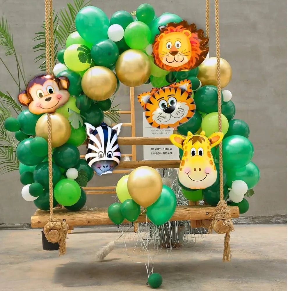 Shimmers Jungle Safari Birthday Decoration Kit – 52 Pc Set with Animal Foil Balloons, Green Latex Balloons, Happy Birthday Banner & Tinsel Curtains – Safari Party Decorations for Kids Boys Girls 69% off