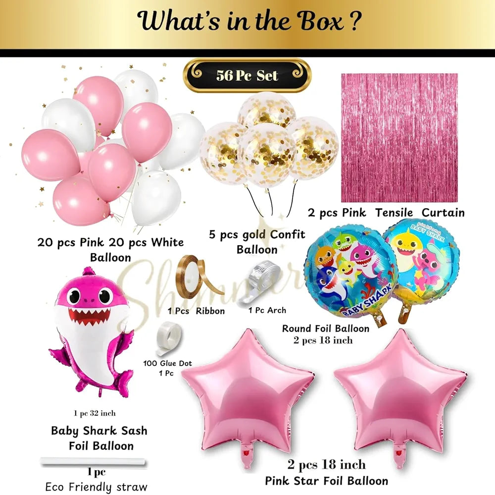 Shimmer Baby Shark, Star bollons, Other 45 Bolloon with Curtain Backdrop – for Birthday & Baby Shower Decoration Kit – 56pc 60% off