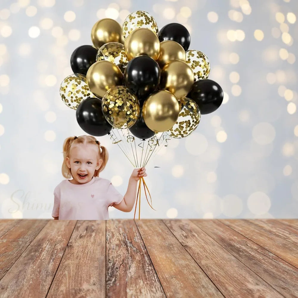 Shimmers 61 Pcs Black & Gold Birthday Decoration Kit – Banner, Metallic Balloons, Foil Stars, Balloon Pump & Accessories – Party Decor Set for Boys, Girls, Men & Women – Elegant Theme for Home or Hall