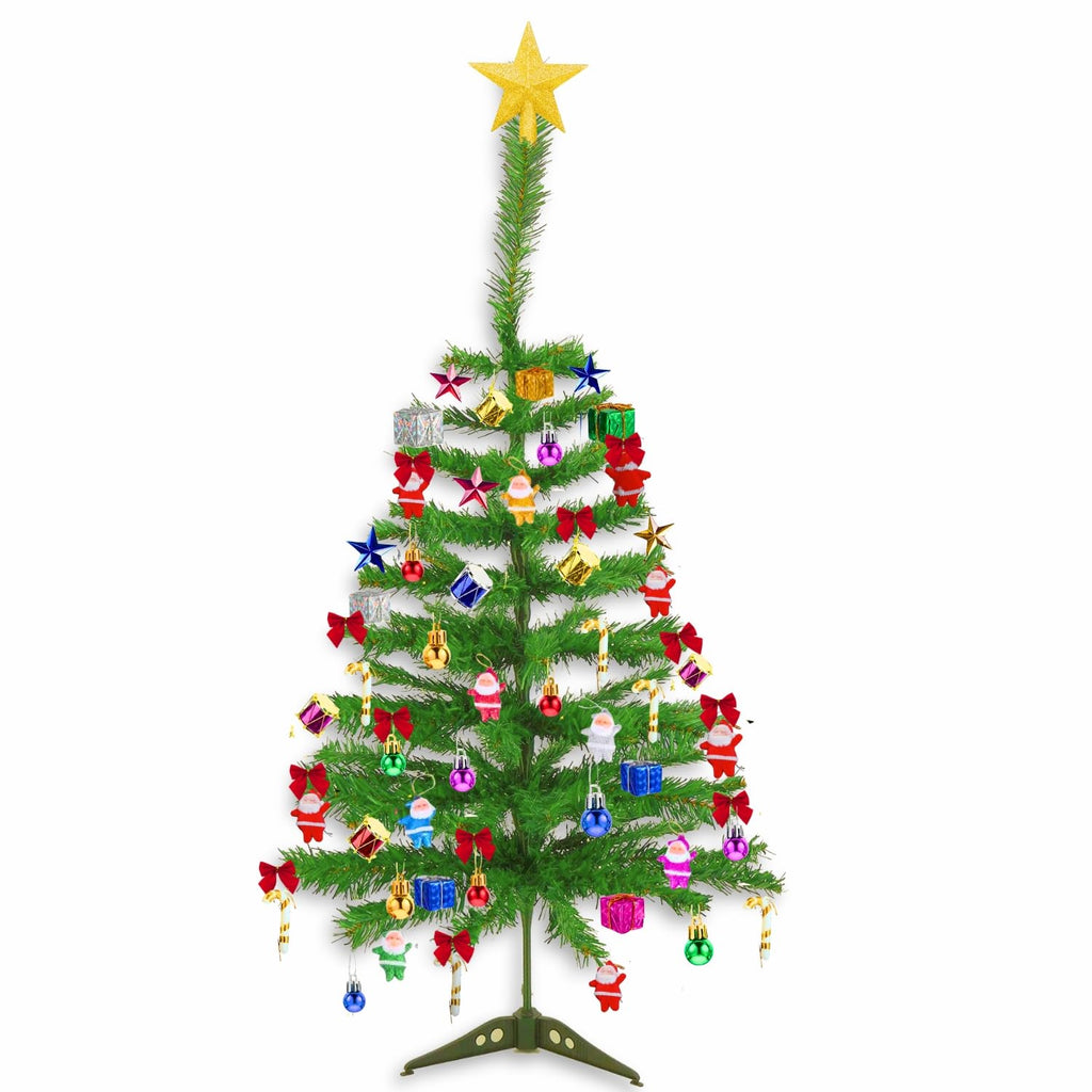 Shimmers 74 Pc Christmas Decoration Set|5Ft Artificial Christmas Tree with Star,Red Bows, Santas, Gift Boxes, Drums, Balls & Candy Sticks|Complete Xmas Tree Décor Kit for Home & Holiday Celebrations