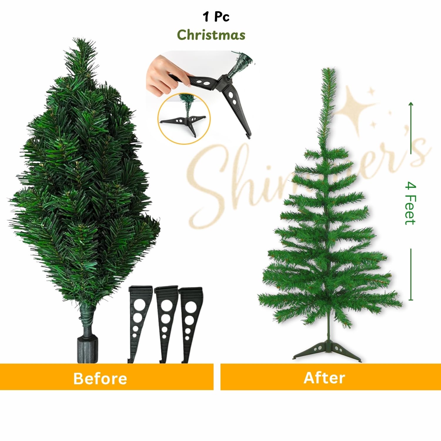 Shimmers 72Pc Christmas Decoration Set-4Ft Artificial Christmas Tree with Star,Red Bows,Santas, Stars, Gift Boxes, Drums, Balls & Candy Sticks|Complete Xmas Décor Kit for Home & Holiday Celebrations