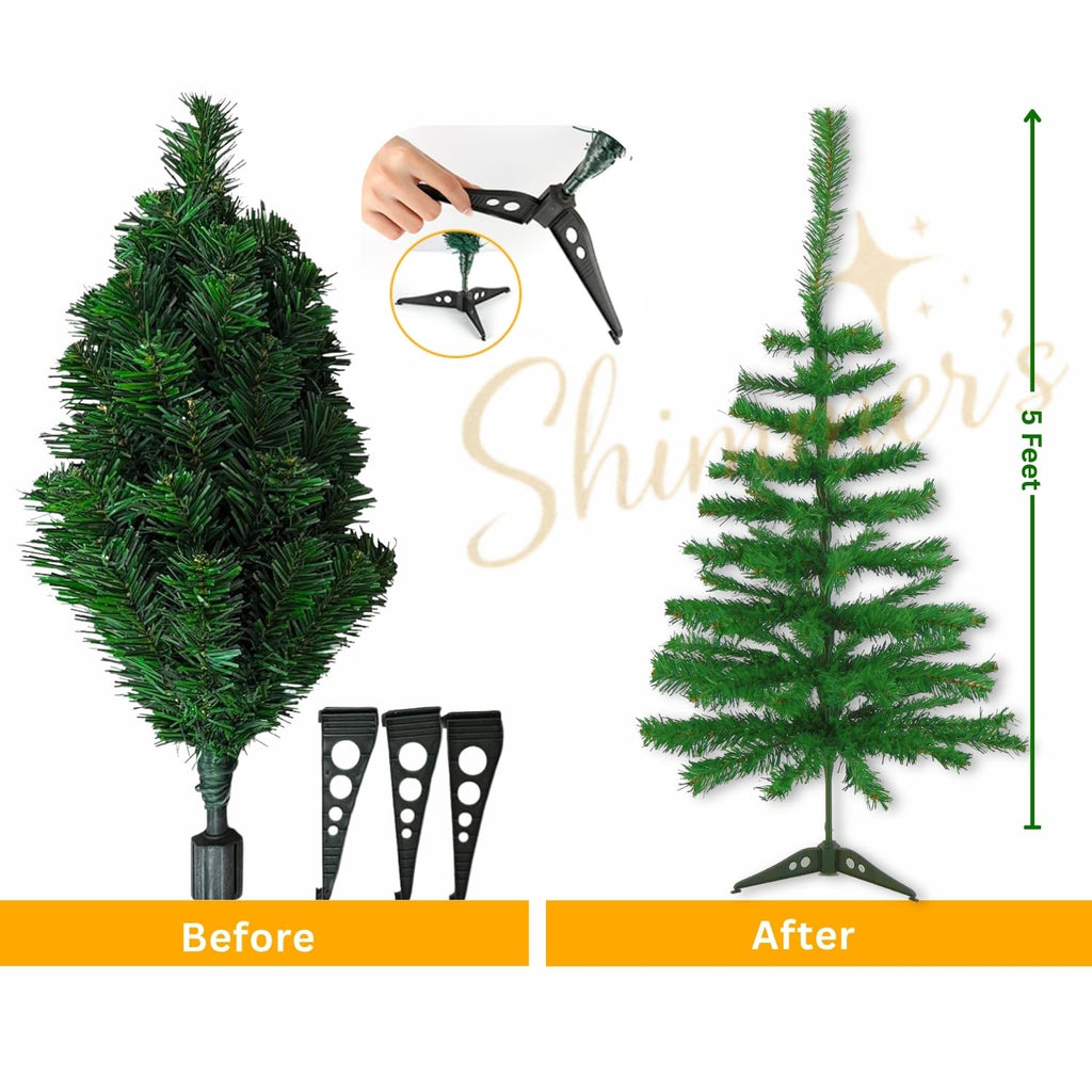 Shimmers 74 Pc Christmas Decoration Set|5Ft Artificial Christmas Tree with Star,Red Bows, Santas, Gift Boxes, Drums, Balls & Candy Sticks|Complete Xmas Tree Décor Kit for Home & Holiday Celebrations