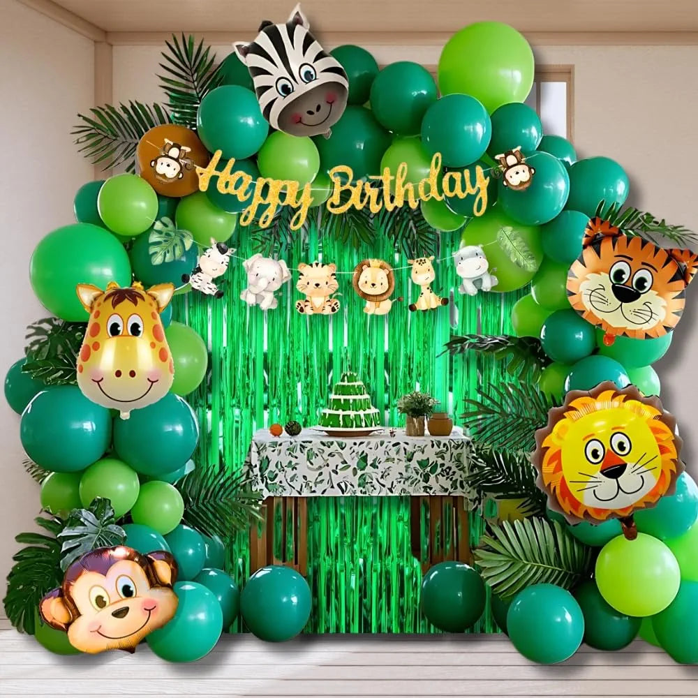 Shimmers Jungle Safari Birthday Decoration Kit – 52 Pc Set with Animal Foil Balloons, Green Latex Balloons, Happy Birthday Banner & Tinsel Curtains – Safari Party Decorations for Kids Boys Girls 69% off