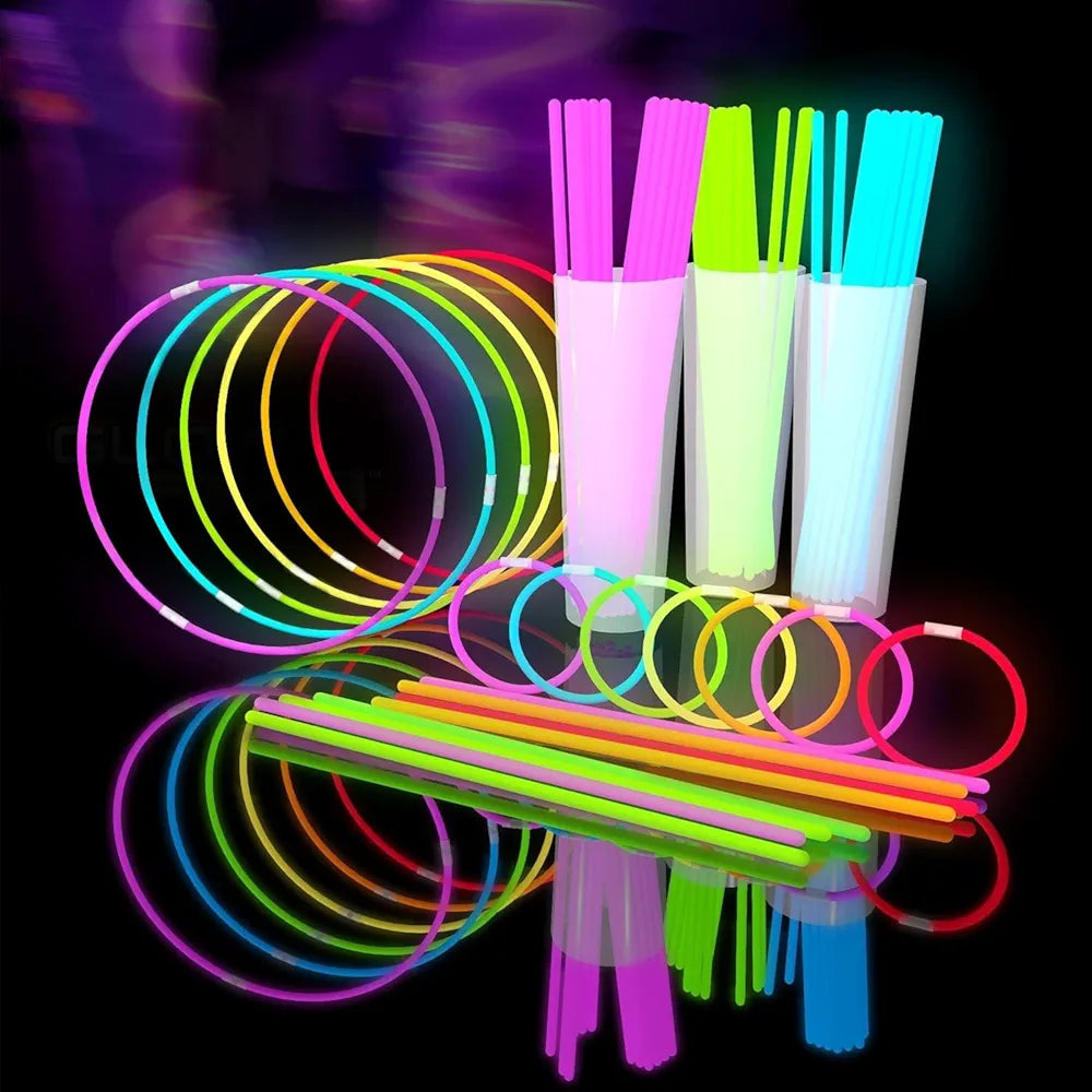 Shimmers Party 8" Glow Sticks – 100 Pack Neon Light Up Sticks, Glow in the Dark, Easy to Activate, Long-Lasting Glow for Kids & Adults, Perfect for Parties, Concerts, Night Events & Celebrations
