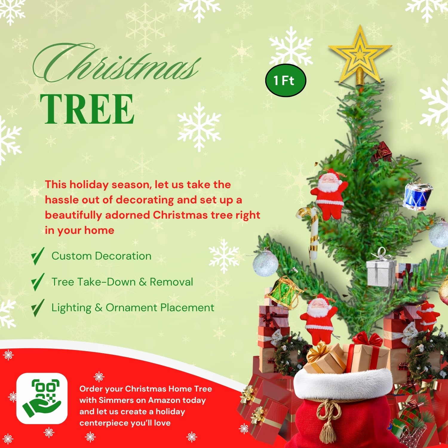 Shimmers 12 Pc Mini Christmas Tree Decoration Set | 1ft Tabletop Christmas Tree with Ornaments, Gold Star, Baubles & Decorative Elements | Small Artificial Xmas Tree for Home, Office & Holiday Décor