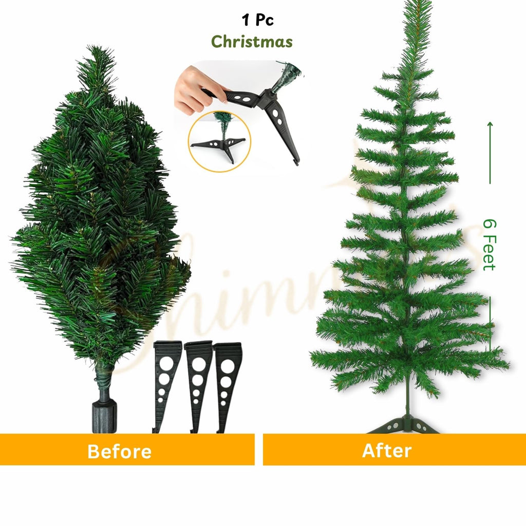 Shimmers 80 Pc Christmas Decoration Set | 6 Ft Artificial Christmas Tree with Gold Star, Red Bows, Santas, Gift Boxes, Drums, Balls & Candy Sticks | Complete Xmas Tree Decoration Kit for Home & Office