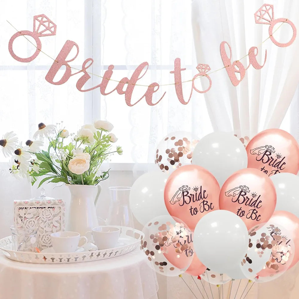 Shimmers Shimmers Bride to Be Party Decoration Set Rose Gold & White Balloons with Confetti Balloons and Glitter Bride to Be Banner|elegant Bridal Shower, Hen Night & Bachelorette for Bride Tribe Celebrations