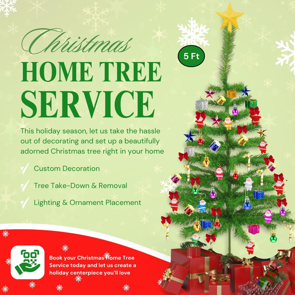 Shimmers 74 Pc Christmas Decoration Set|5Ft Artificial Christmas Tree with Star,Red Bows, Santas, Gift Boxes, Drums, Balls & Candy Sticks|Complete Xmas Tree Décor Kit for Home & Holiday Celebrations