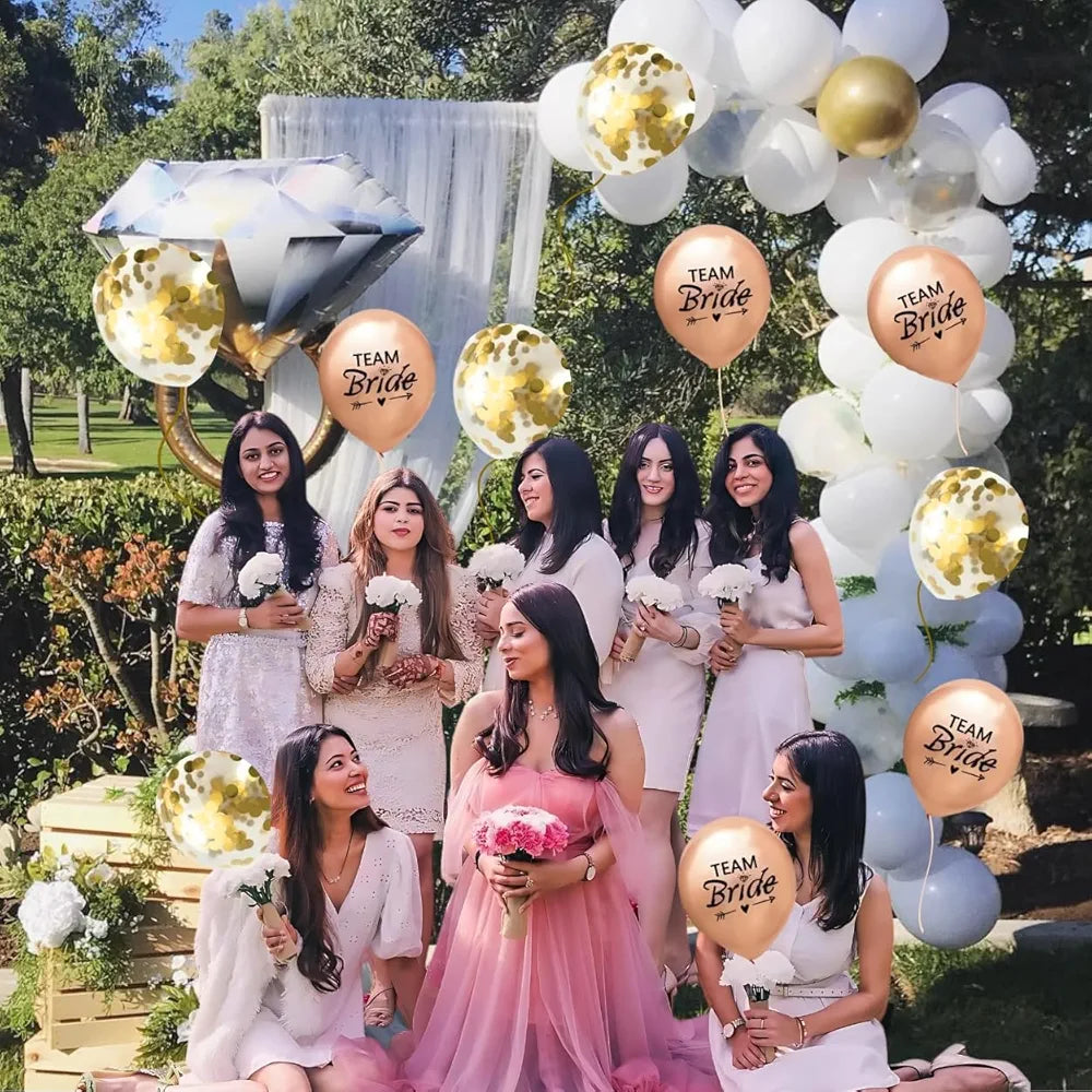 Brand: Shimmers 3.6 3.6 out of 5 stars (5) Shimmers Team Bride Balloons Set – Pack of 11 Pcs Rose Gold & Gold Confetti Balloons for Bridal Shower, Bachelorette Party Decorations, Party Supplies, Wedding Celebrations & Bridesmaid 63% off