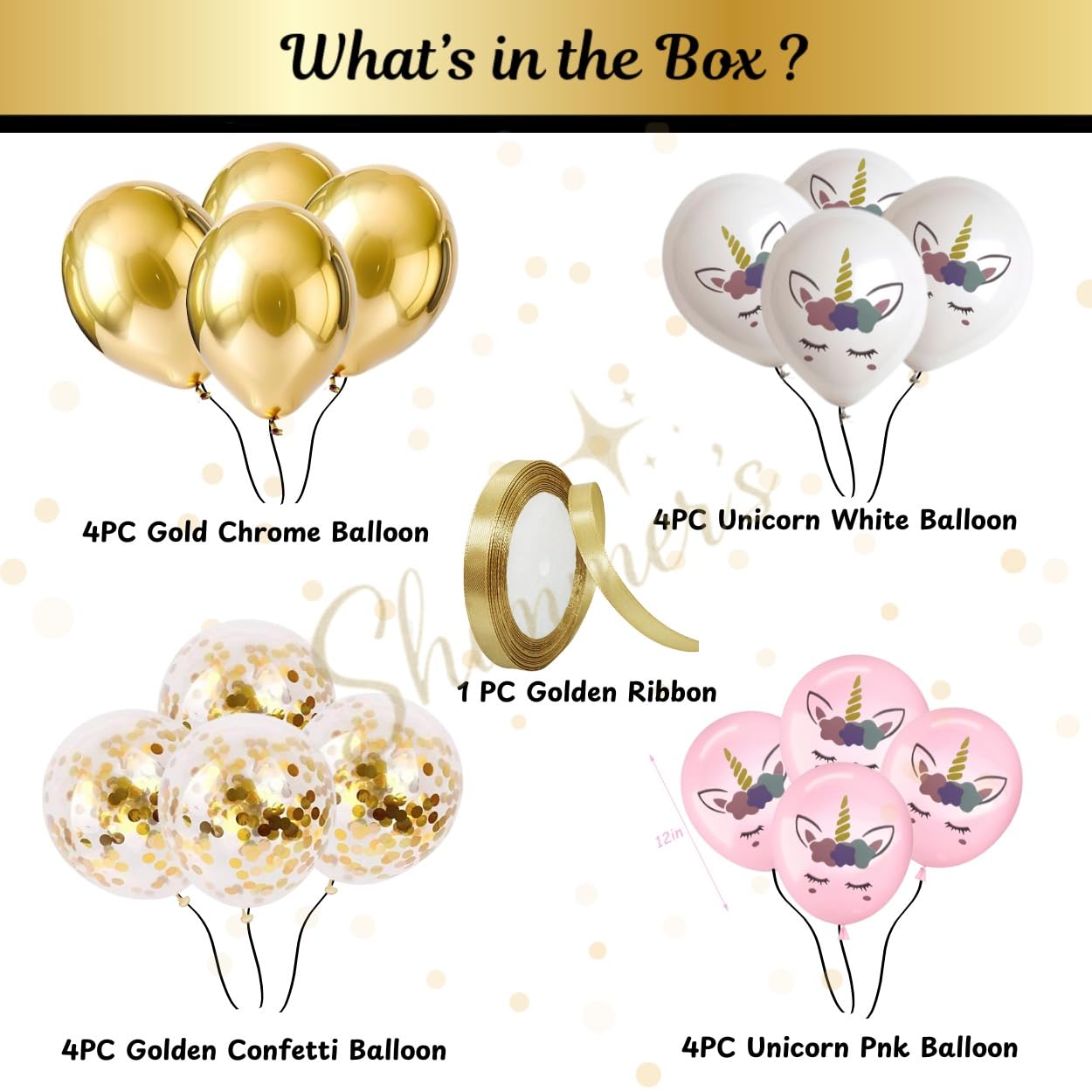 Shimmers Unicorn Birthday Party Balloons – 17 Pcs Pink, White & Golden Confetti Balloon for Girls Birthday, Baby Shower, Theme Party Decorations, Unicorn Print Helium or Air Inflatable Balloons