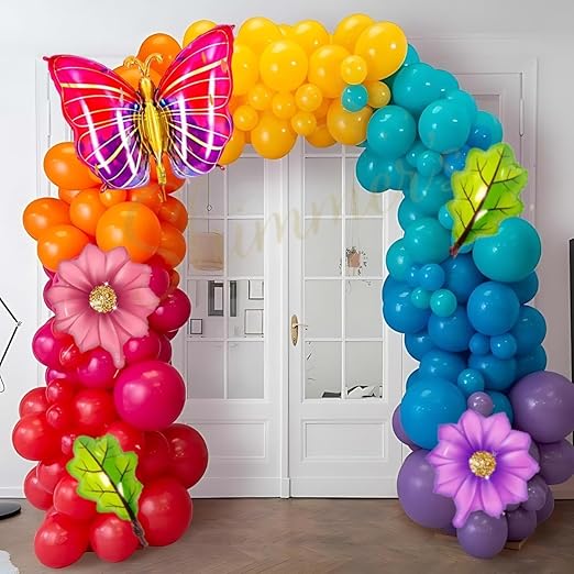 Shimmers Premium Rainbow Balloon Arch Kit with Butterfly & Floral Decorations – Pack of 67 Colorful Party Backdrop for Birthday, Baby Shower, Anniversary & Event Decoration