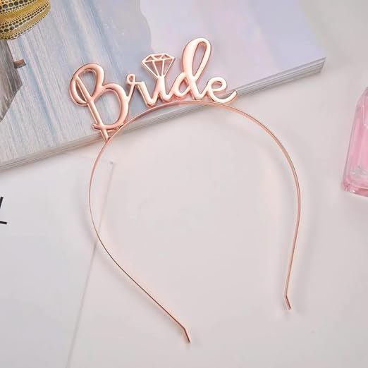 Shimmers Rose Gold Bride Headband Stylish Metallic Tiara Hairband for Bride to Be, Bachelorette Party, Bridal Shower & Hen Night Celebrations|Elegant Pre-Wedding Accessory for Bridesmaid