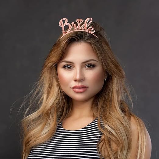 Shimmers Rose Gold Bride Headband Stylish Metallic Tiara Hairband for Bride to Be, Bachelorette Party, Bridal Shower & Hen Night Celebrations|Elegant Pre-Wedding Accessory for Bridesmaid