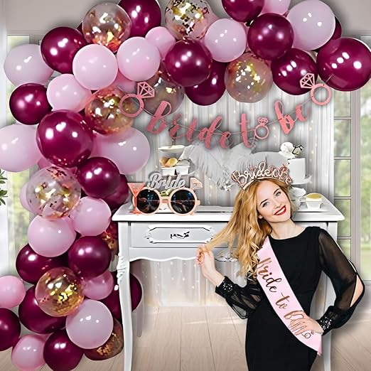 Shimmer’s Bride to Be Decoration Kit 44Pcs Bachelorette Party Supplies for Girls Night,Hen Party & Bridal Shower | Includes Balloons, Banner, Tiara,Curtains & Arch Tape for Bride to Be Party Decor