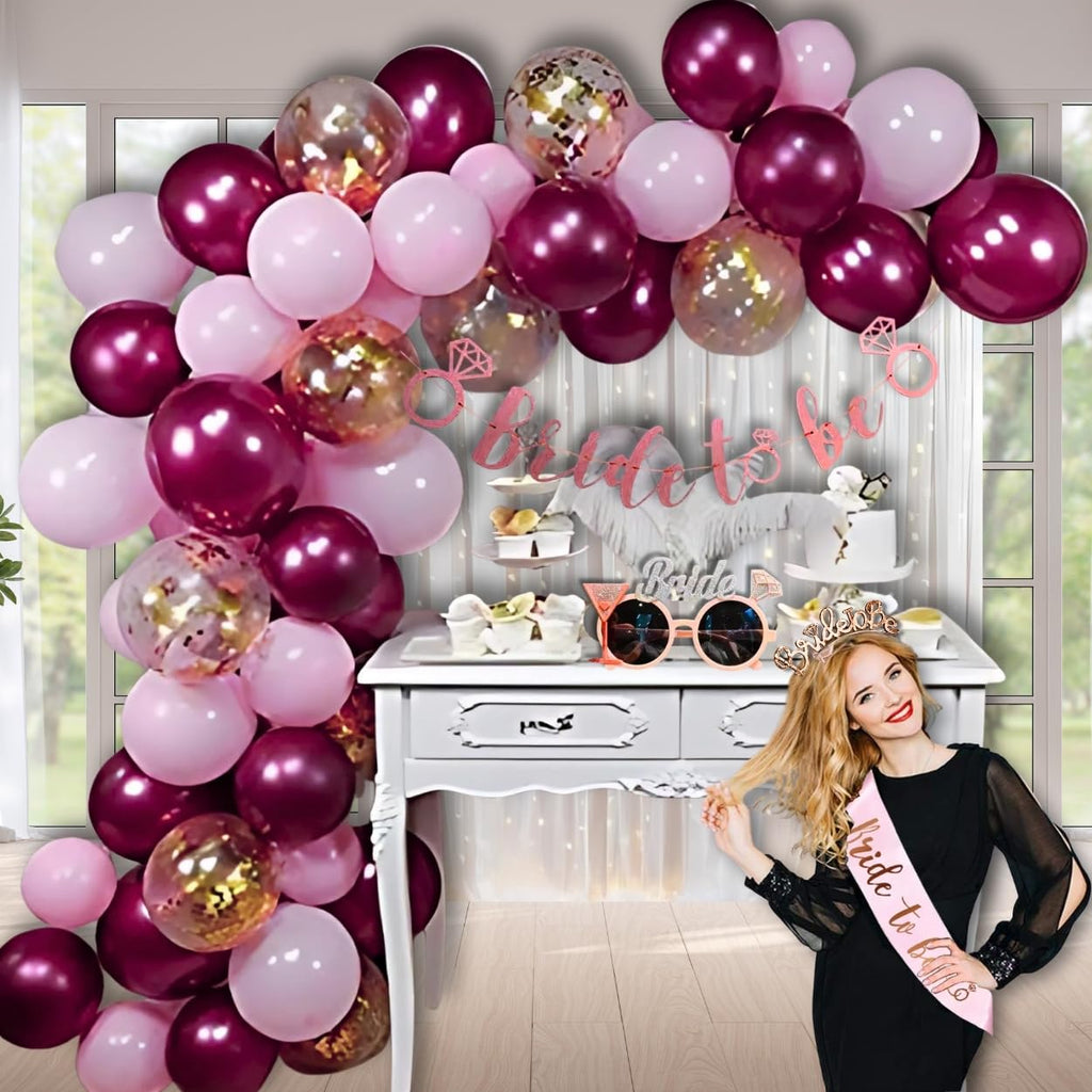 Shimmer’s Bride to Be Decoration Kit 44Pcs Bachelorette Party Supplies for Girls Night,Hen Party & Bridal Shower | Includes Balloons, Banner, Tiara,Curtains & Arch Tape for Bride to Be Party Decor