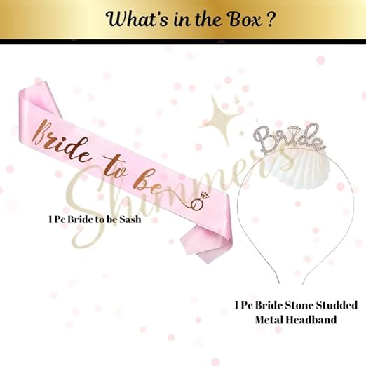 Shimmers Bride to Be Sash & Tiara Set Pink Satin Sash with Gold Lettering & Crystal Bride Metal Headband Elegant Bachelorette, Bridal Shower Decorations & Hen Night Accessories for the Bride-to-Be