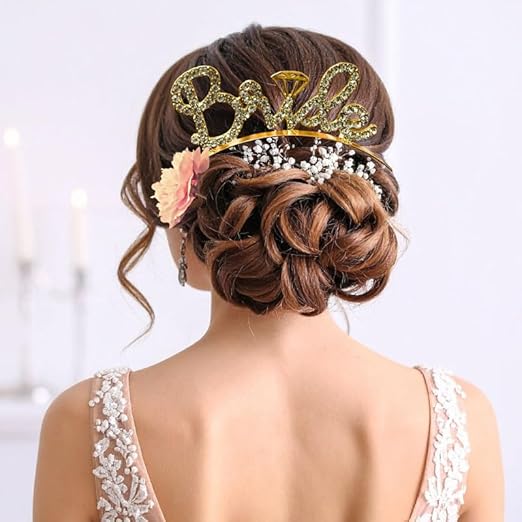 Shimmers Bride to Be Sash & Tiara Set Pink Satin Sash with Gold Lettering & Crystal Bride Metal Headband Elegant Bachelorette, Bridal Shower Decorations & Hen Night Accessories for the Bride-to-Be